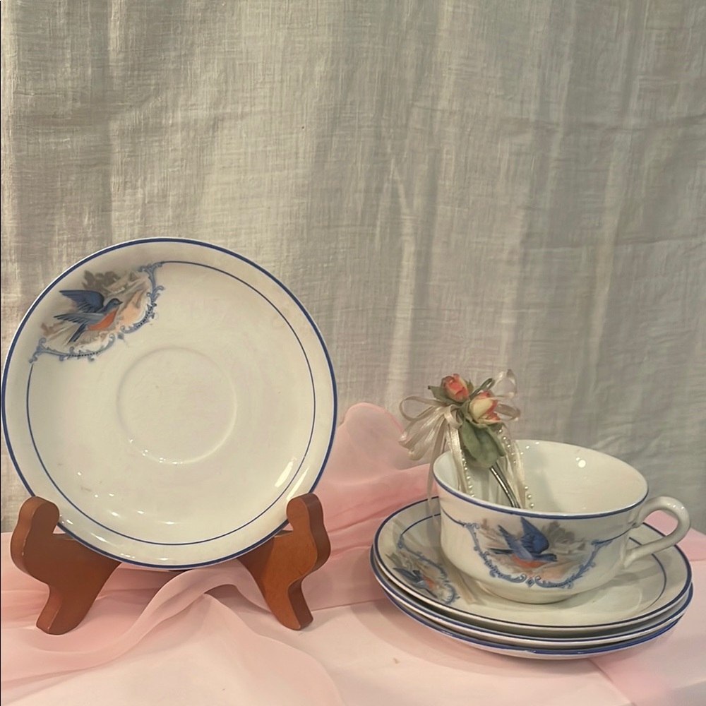 WS George blue Bird flat Cup and Saucer Set and plate replacements China